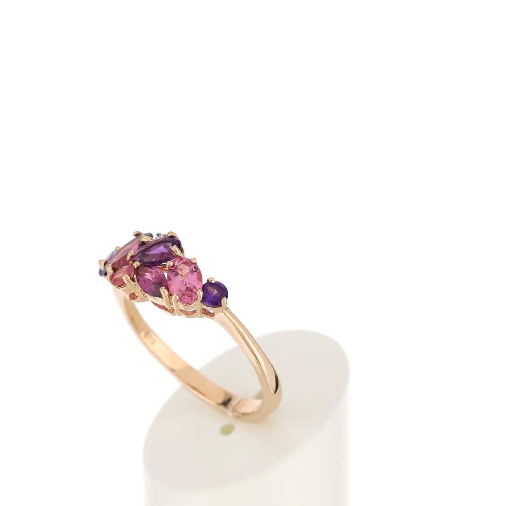Bague or 375 rose pierres fines et diamant - vue 4
