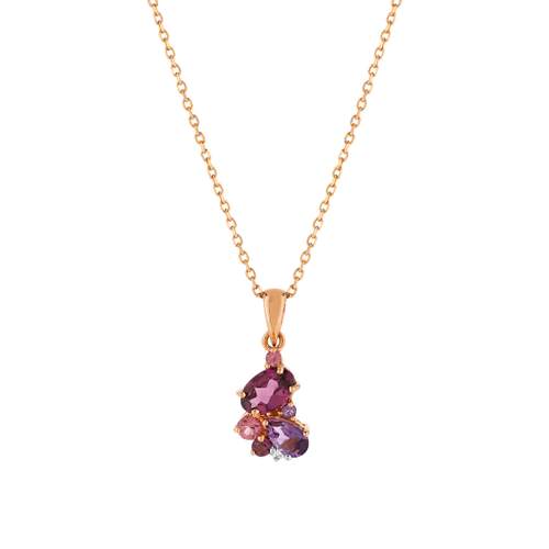 Collier or 375 rose pierres fines et diamant 45 cm