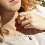 Gold necklace 375 rose gemstones and diamond 45 cm - view worn 2