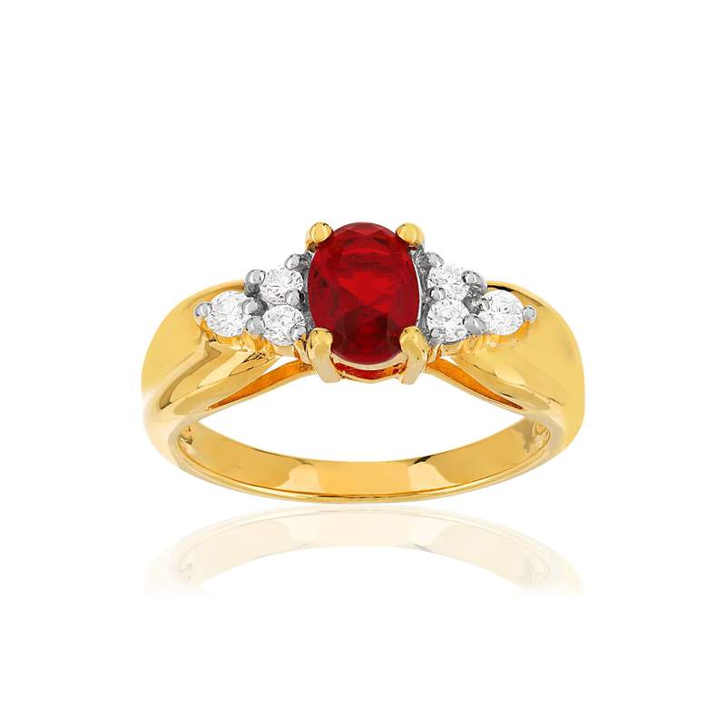 Bague plaqué or 2 tons rubis imitation et zirconias - vue 1