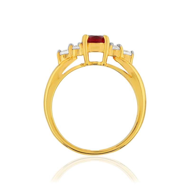 Bague plaqué or 2 tons rubis imitation et zirconias - vue 2
