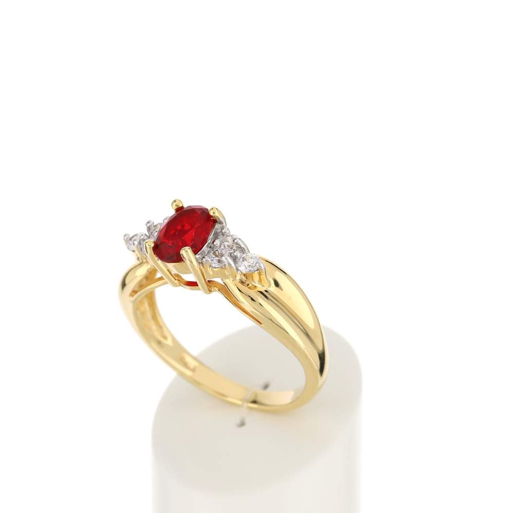 Bague plaqué or 2 tons rubis imitation et zirconias - vue 3