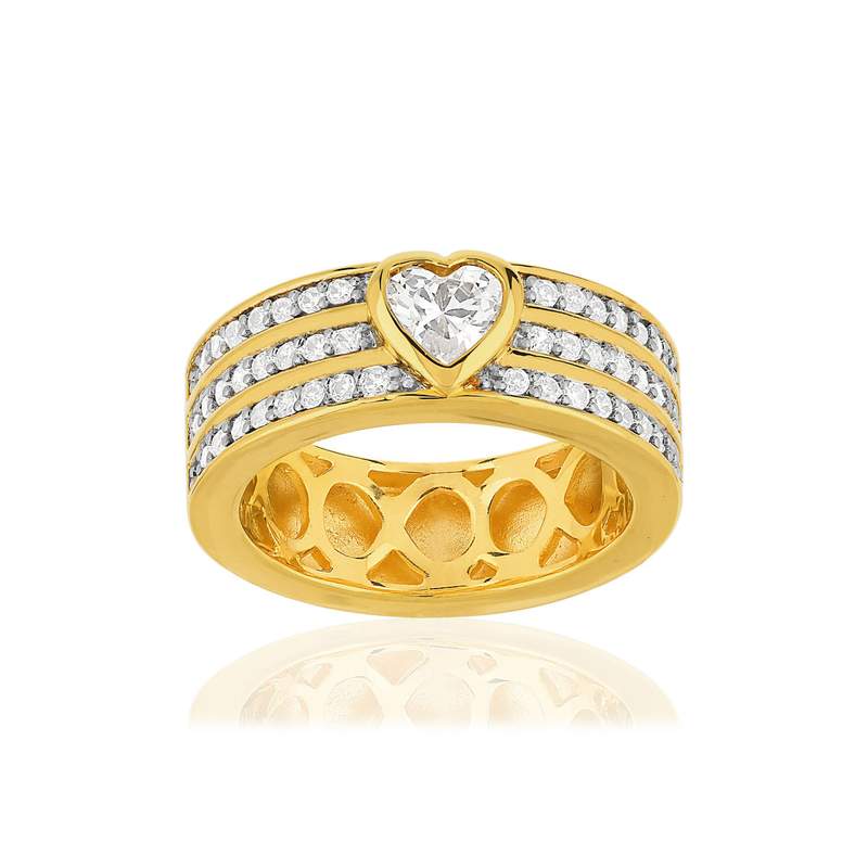 Bague plaqué or coeur zirconias - vue 1