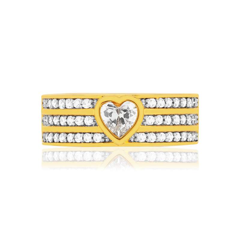 Bague plaqué or coeur zirconias - vue 3