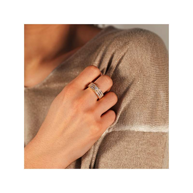 Bague plaqué or coeur zirconias - vue porté 1