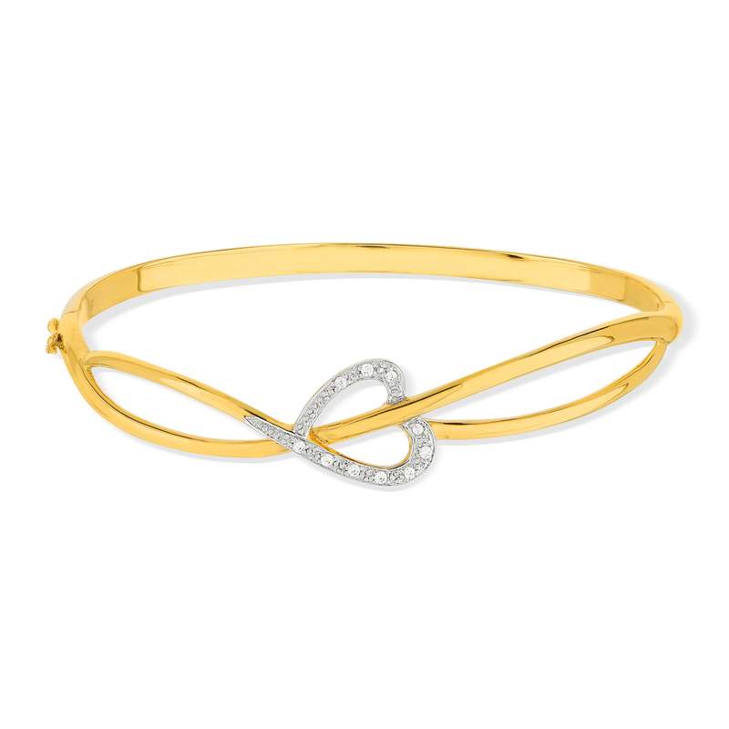Bracelet jonc plaqué or 2 tons coeur zirconias - vue 1
