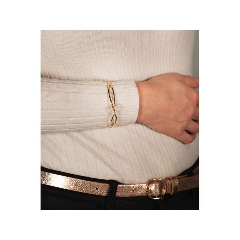 Bracelet jonc plaqué or 2 tons coeur zirconias - vue porté 1