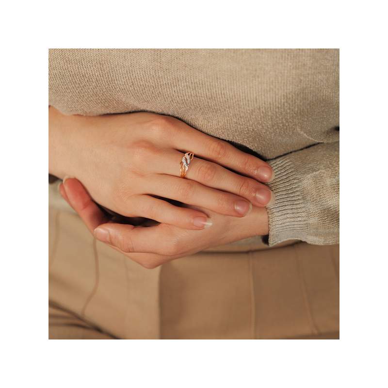 Bague plaqué or 2 tons zirconias - vue porté 1