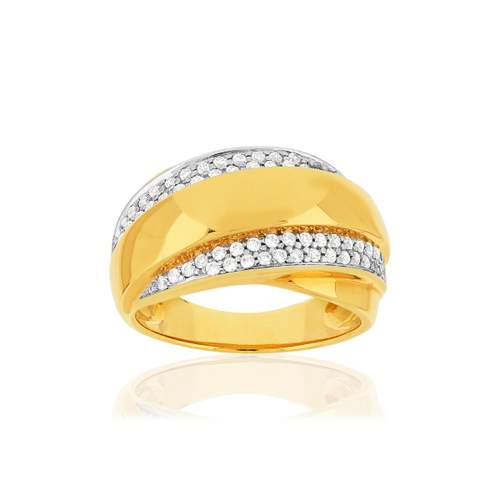 Bague plaqué or 2 tons entrelacée zirconias