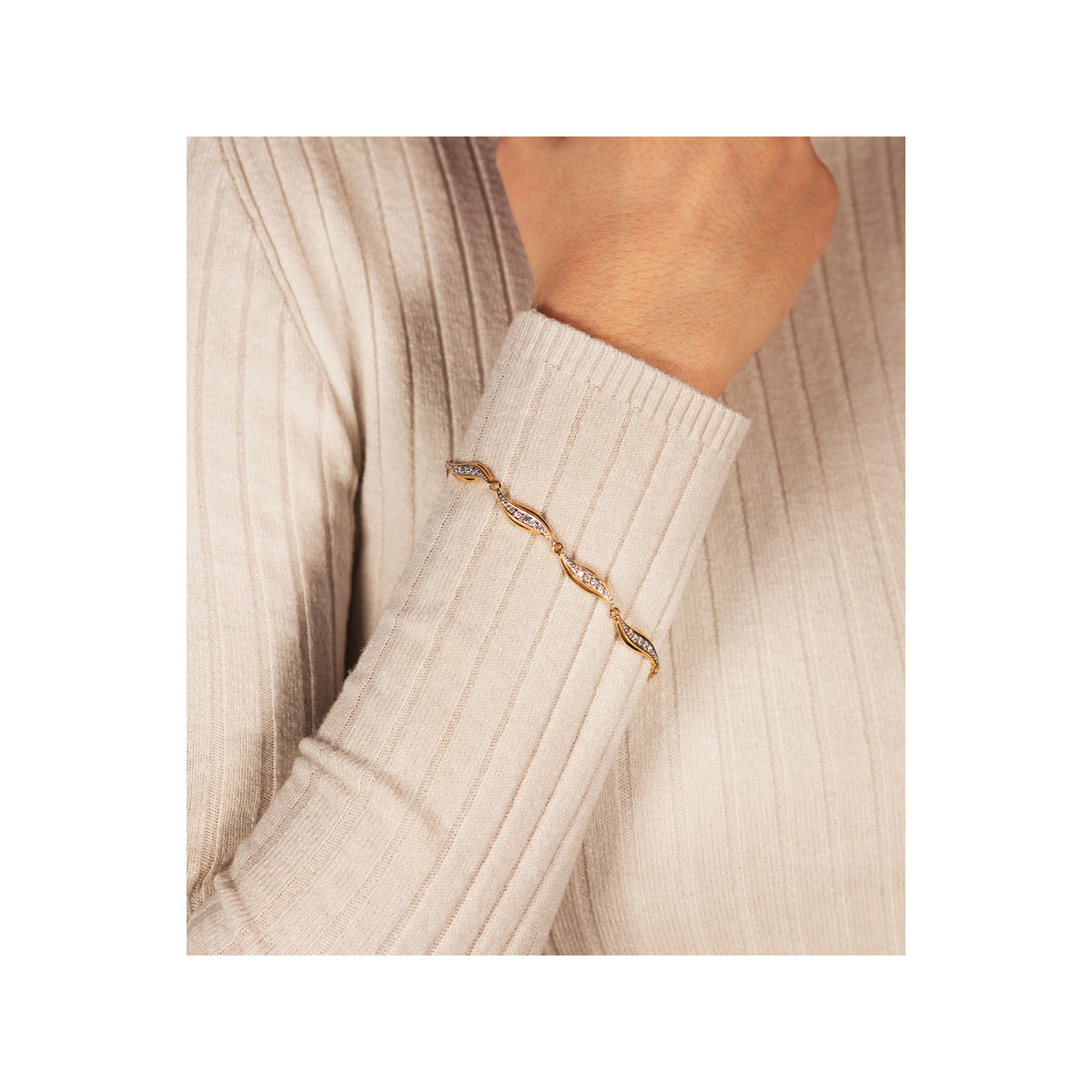 Bracelet plaqué or zirconias 19,5 cm - vue porté 1