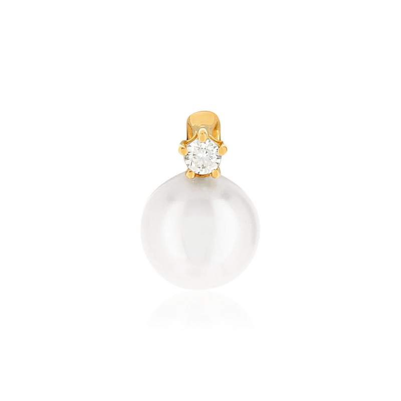Pendentif or 750 jaune perle japon diamant - vue 1