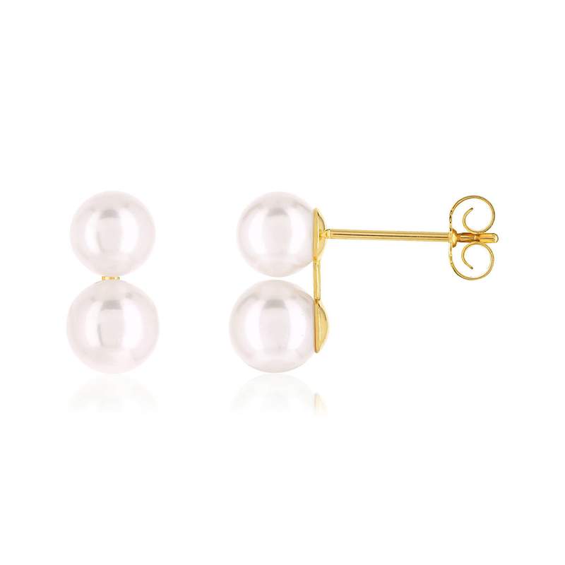 Boucles d'oreilles or 750 jaune double perle de culture du Japon - vue 1