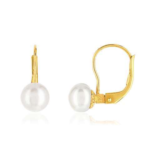 Earrings yellow gold 375 dormeuses Chinese cultured pearls