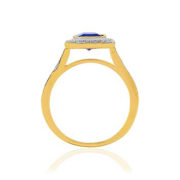 Rectangular gold-plated ring with imitation blue stone and zirconias