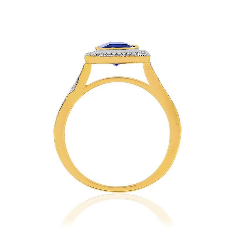 Bague plaqué or rectangulaire pierre imitation bleue et zirconias - vue 2