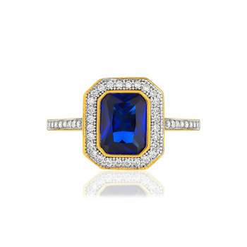 Rectangular gold-plated ring with imitation blue stone and zirconias