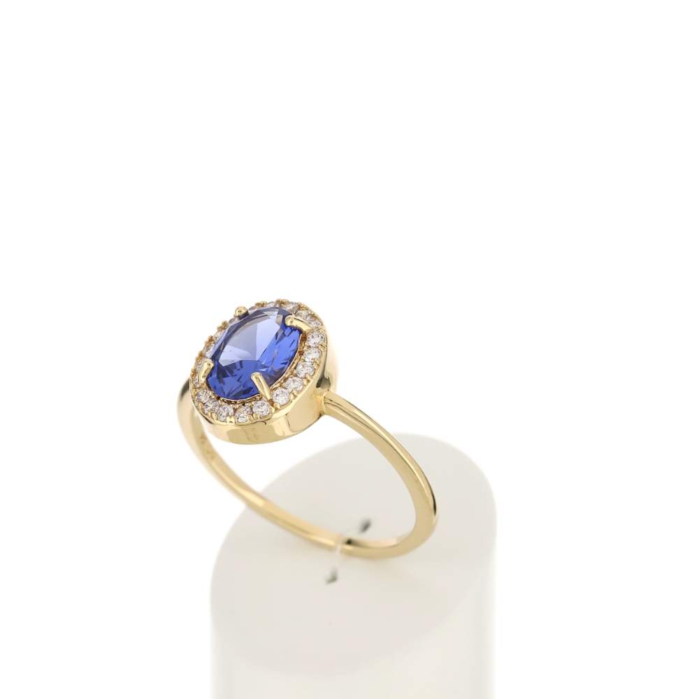 Bague plaqué or ovale pierre imitation bleue et zirconias - vue 3