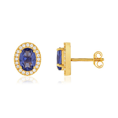 Boucles d'oreilles plaqué or ovales pierres imitation bleues et zirconias - vue 1