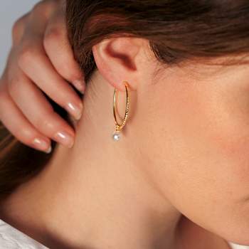 375 yellow gold hoop earrings with Chinese cultured pearls
