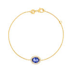 Bracelet plaqué or ovale pierre imitation bleue et zirconias 18 cm - vue 1