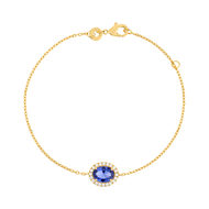 Bracelet plaqué or ovale pierre imitation bleue et zirconias 18 cm