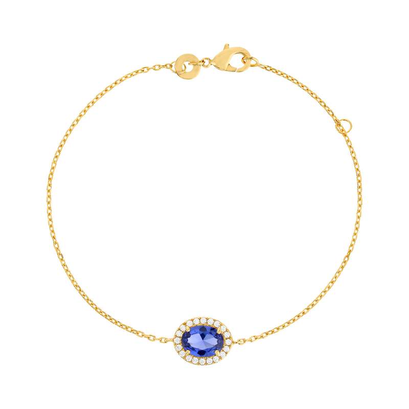Bracelet plaqué or ovale pierre imitation bleue et zirconias 18 cm - vue 1