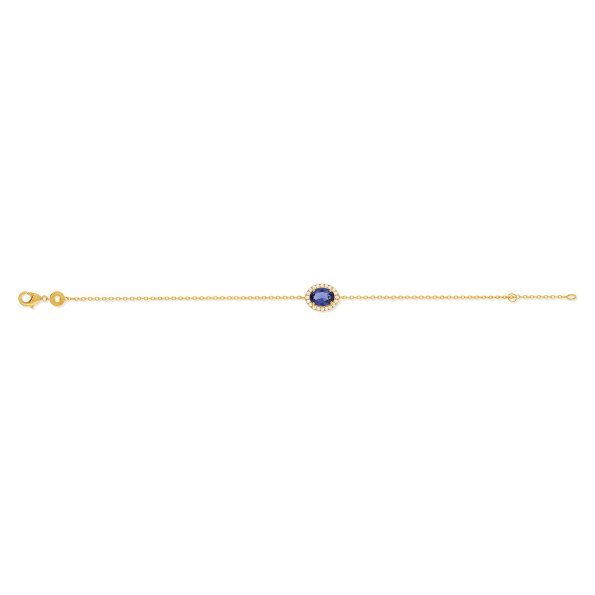Bracelet plaqué or ovale pierre imitation bleue et zirconias 18 cm - vue 2