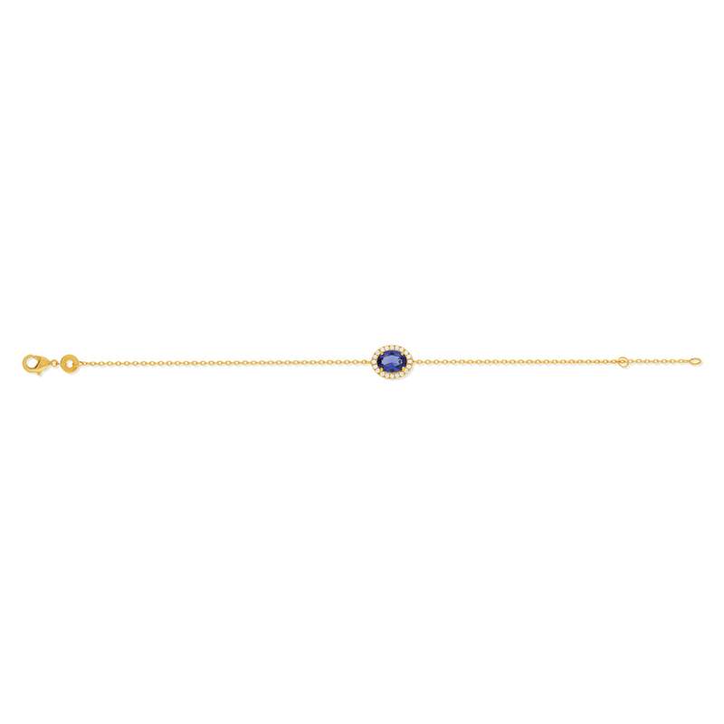 Bracelet plaqué or ovale pierre imitation bleue et zirconias 18 cm - vue 2