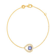 Bracelet plaqué or goutte pierre imitation bleue et zirconias 18 cm
