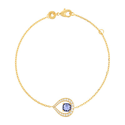 Bracelet plaqué or goutte pierre imitation bleue et zirconias 18 cm - vue 1