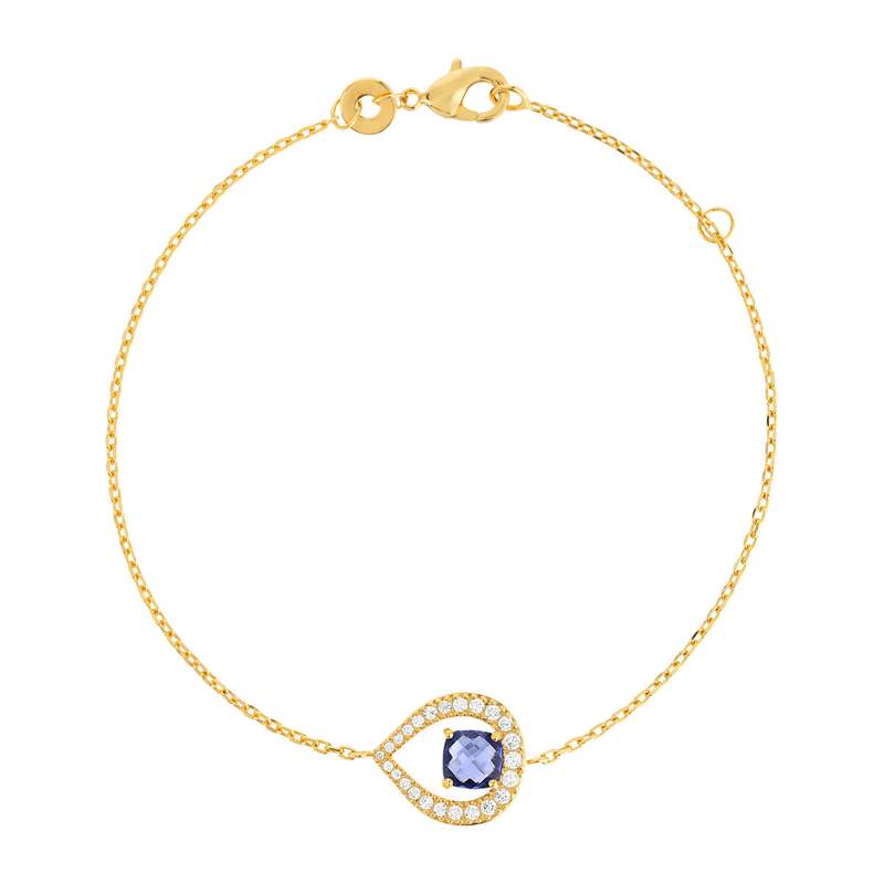 Bracelet plaqué or goutte pierre imitation bleue et zirconias 18 cm - vue 1