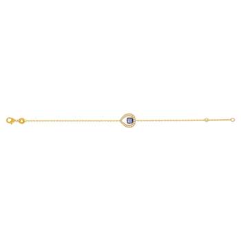 18 cm gold-plated bracelet with a teardrop-shaped blue faux gemstone and zirconia stones