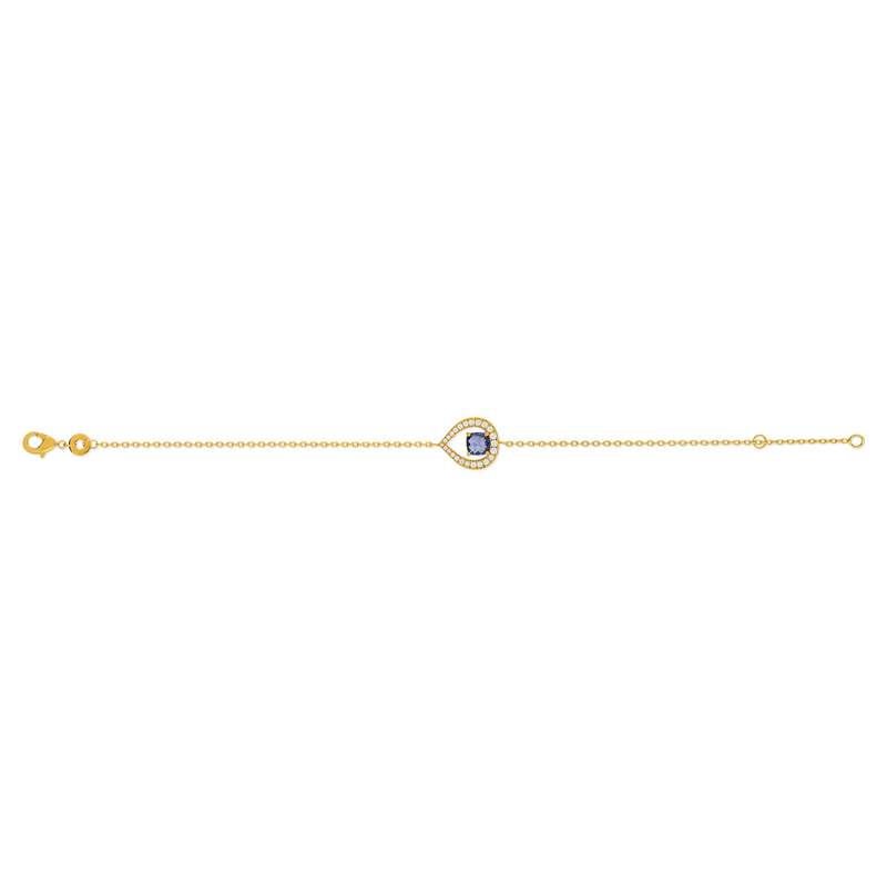 Bracelet plaqué or goutte pierre imitation bleue et zirconias 18 cm - vue 2