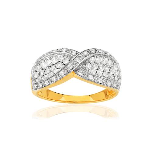Bague plaqué or croisée zirconias