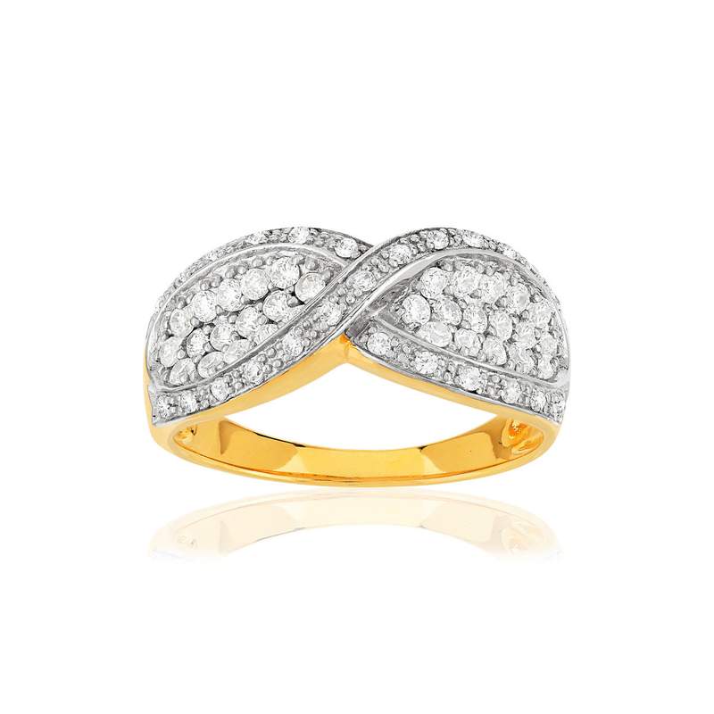 Bague plaqué or croisée zirconias - vue 1