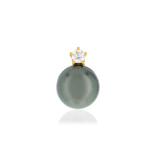 Geelgouden 750 Tahitiaanse gekweekte parel hanger diamant