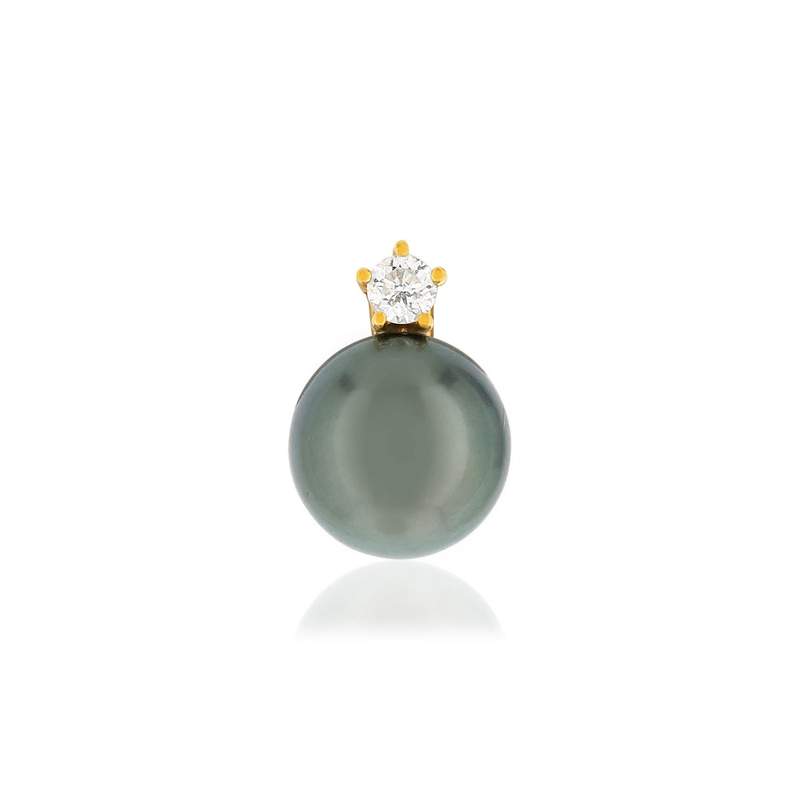 750 yellow gold pendant with Tahitian cultured pearl and diamond - view 1