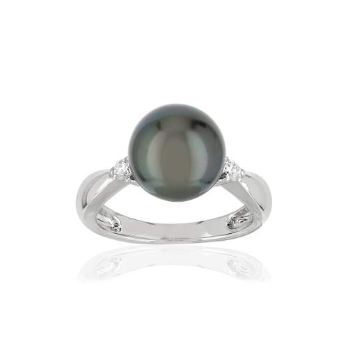 Bague or 750 blanc perle de culture de Tahiti et diamants