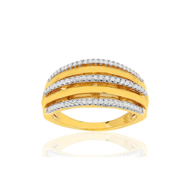 Bague plaqué or multi-anneaux zirconias - vue 1