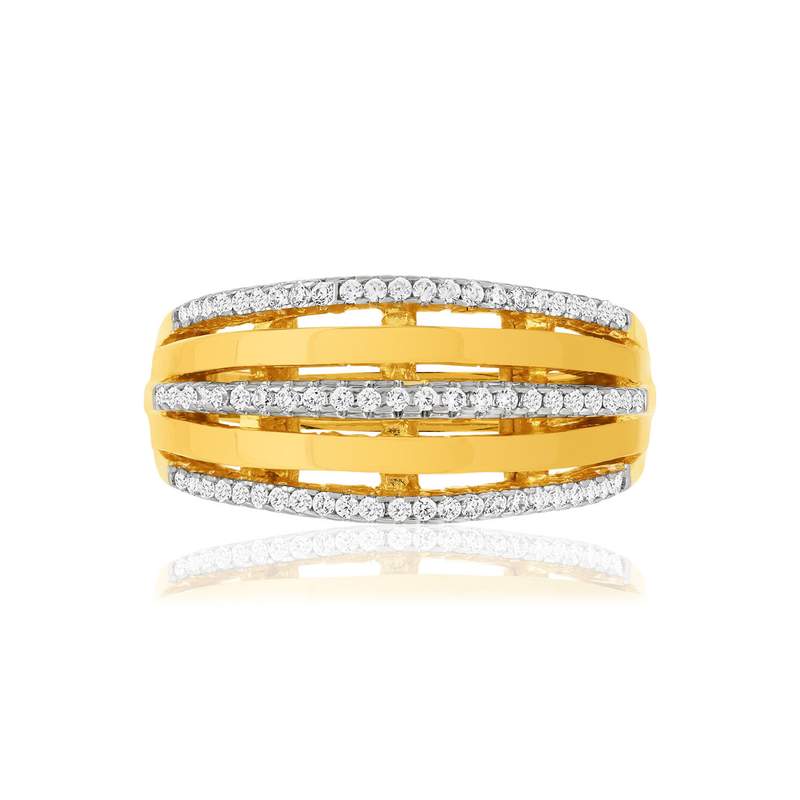Bague plaqué or multi-anneaux zirconias - vue 3