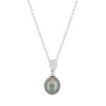 Collier argent 925 perle de culture de Tahiti zirconias 45cm - vue 1