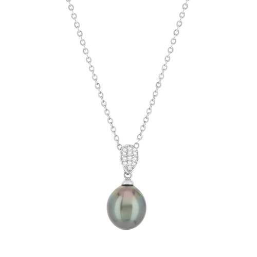 Collier argent 925 perle de culture de Tahiti zirconias 45cm