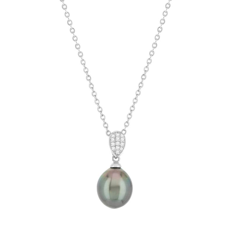Collier argent 925 perle de culture de Tahiti zirconias 45cm - vue 1
