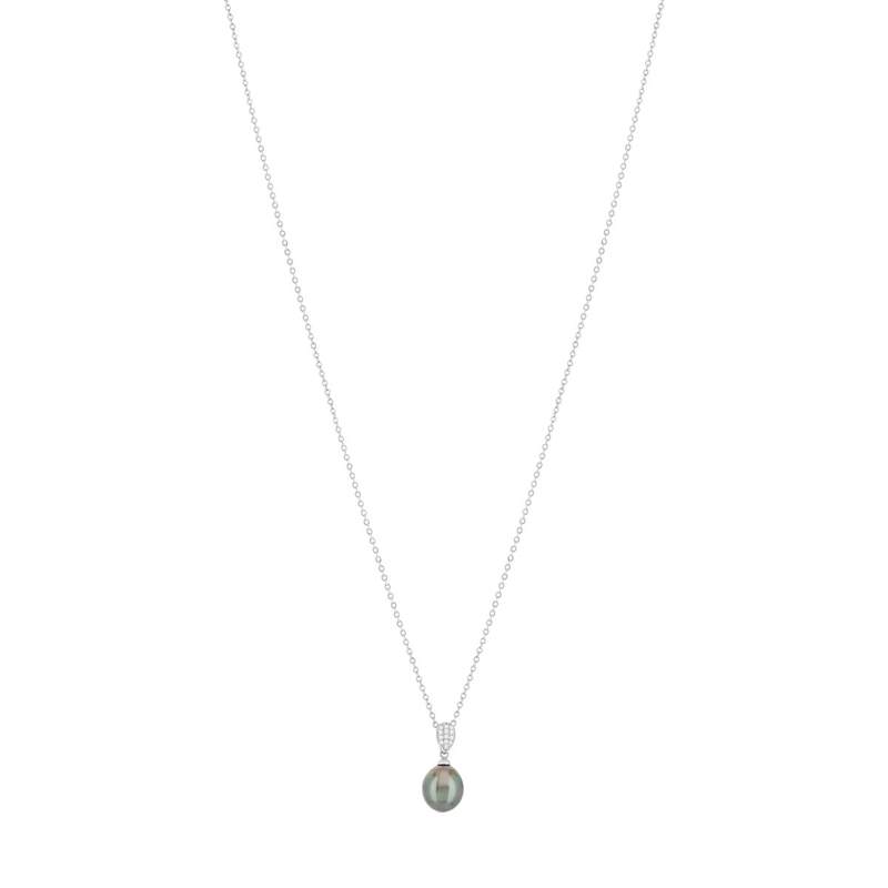 Collier argent 925 perle de culture de Tahiti zirconias 45cm - vue 2