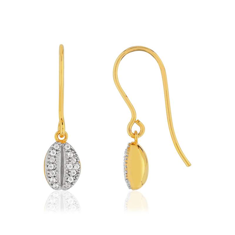 Boucles d'oreilles plaqué or 2 tons pendants grains de café zirconias - vue 1