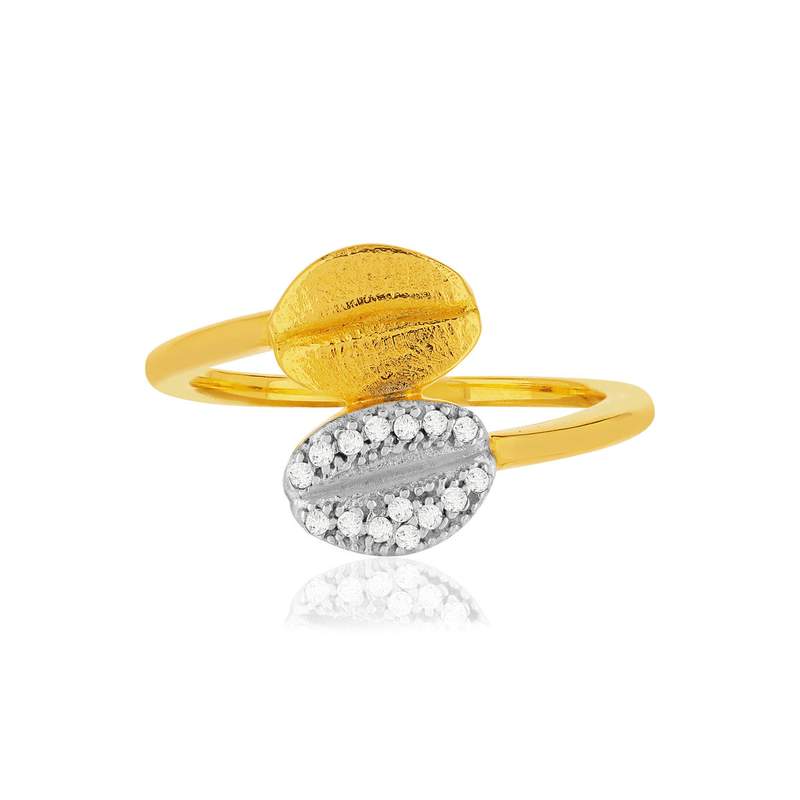 Bague plaqué or 2 tons grains de café zirconias - vue 3