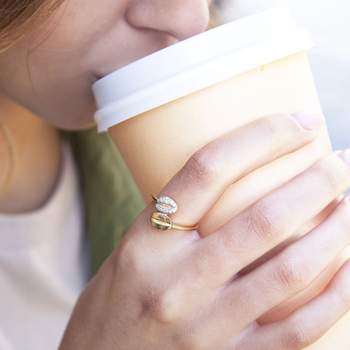 2-tone gold-plated ring coffee beans zirconias