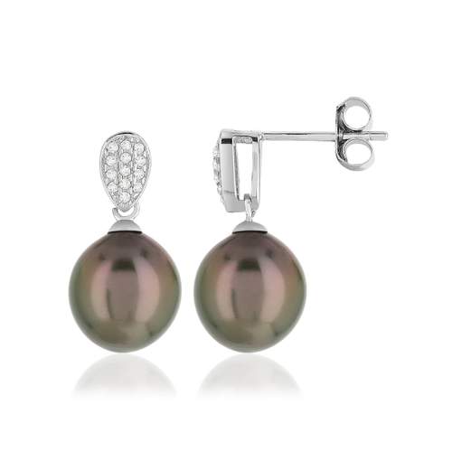 Tahitian cultured pearl silver earrings zirconias
