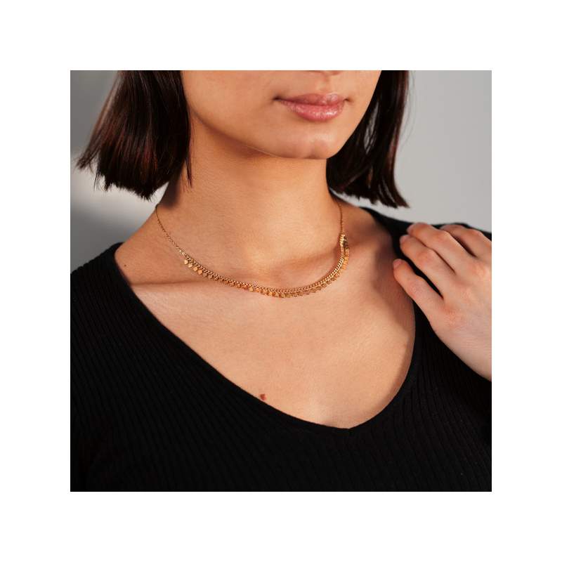 Collier plaqué or pampilles 42 cm - vue porté 1