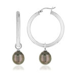 Créoles argent 925 perles de culture de Tahiti 30 mm - vue 1